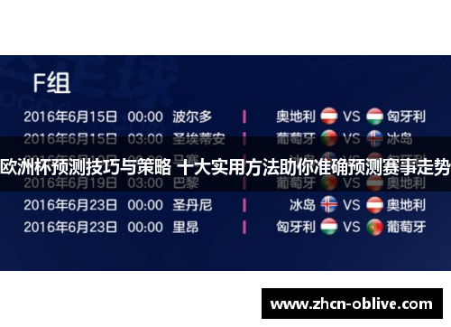 欧洲杯预测技巧与策略 十大实用方法助你准确预测赛事走势